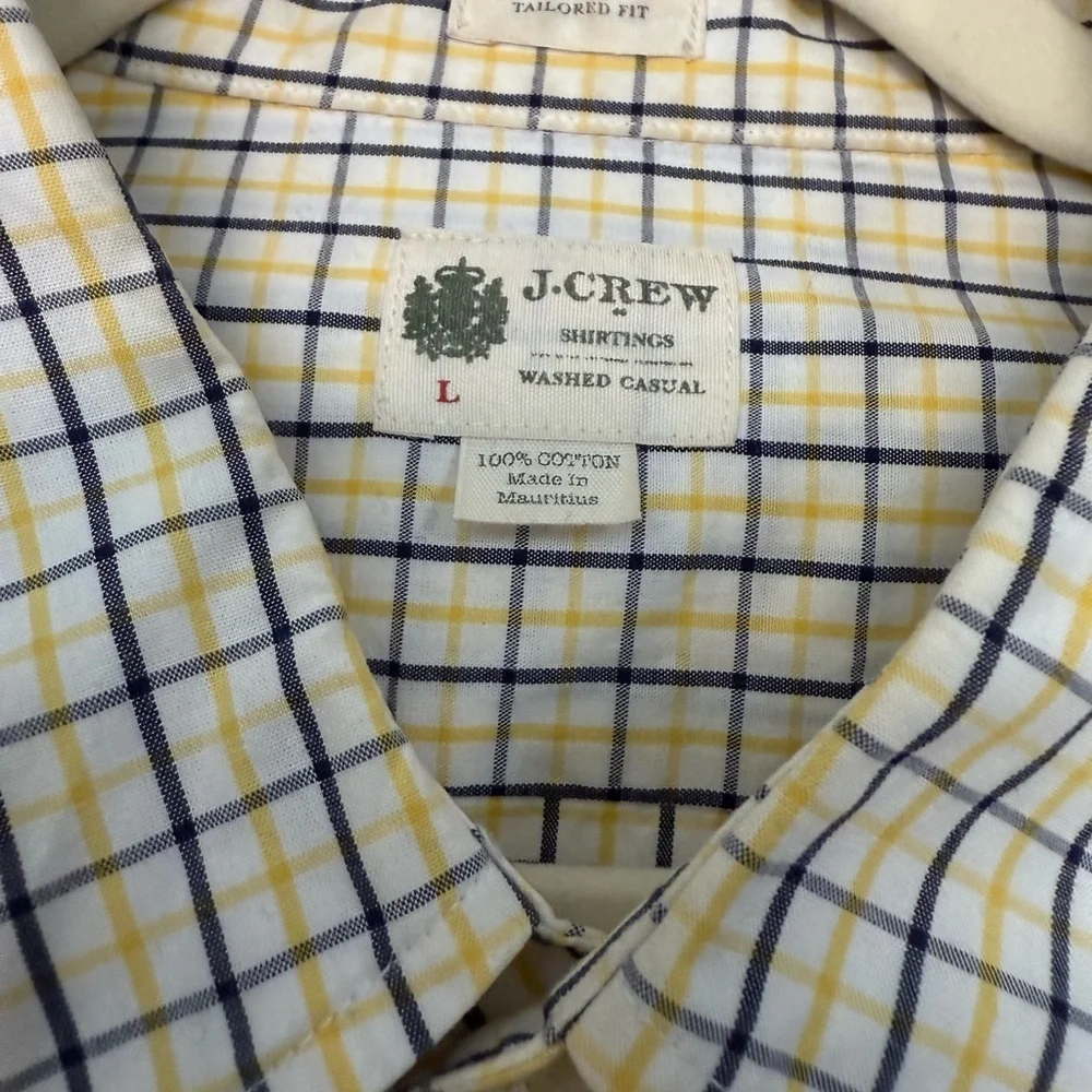 J. Crew Men's Plaid Shirt - Cream and Blue